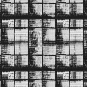 Zwart-wit geweven patroon van Eltis-stof Craft Chic Sera met een geruite, abstracte textuur.
