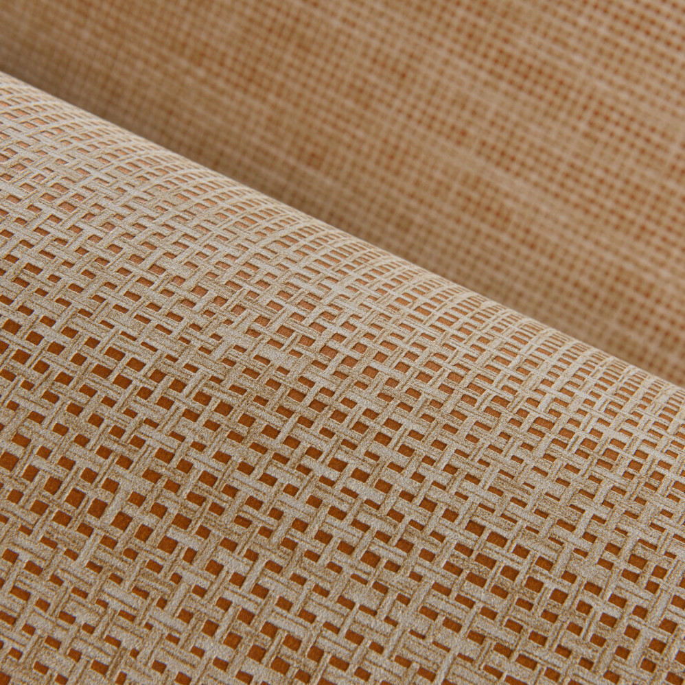 Detailopname van Le Raphia Tissé, een geweven raffia behang met een verfijnd rasterpatroon uit de Essentials Les Naturels collectie.