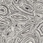 Zwart-wit behang met abstract patroon geïnspireerd op malachietsteen uit de Fornasetti-collectie.