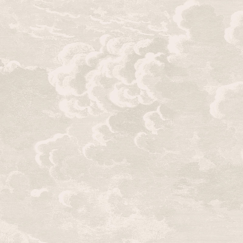 Grijs-wit Fornasetti Nuvolette-behang met een gedetailleerde illustratie van wolken.
