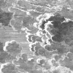 Zwart-wit Fornasetti Nuvolette behang met een gedetailleerde illustratie van dramatische wolkenpartijen.