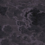 Donkergrijs Fornasetti Nuvolette-behang met gedetailleerde illustratie van dramatische wolken.