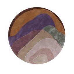 Ronde vloerkleed Limited Edition AGH-49552-R Violet Malaga met abstract patroon in aardetinten, paars en groen.