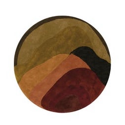 Ronde vloerkleed met abstract patroon in herfsttinten uit de Limited Edition Agate Low collectie, model Autumn's Tobacco.