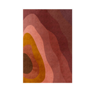 Rechthoekig vloerkleed met golvende, organische vormen in warme tinten zoals bruin, roze, oranje en rood, uit de Limited Edition Allegro Low Aprico Brandy collectie.