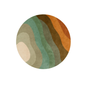 Ronde vloerkleed met golvende patronen in aardetinten, uit de Limited Edition Allegro Low Honey Pesto collectie.