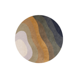 Rond vloerkleed met golvende kleurbanen in neutrale en goudtinten uit de Limited Edition Allegro Low collectie.