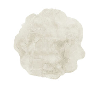 Crèmekleurig limited edition vloerkleed Cosmic Cocoon Alabaster met organische vormen en verschillende texturen.