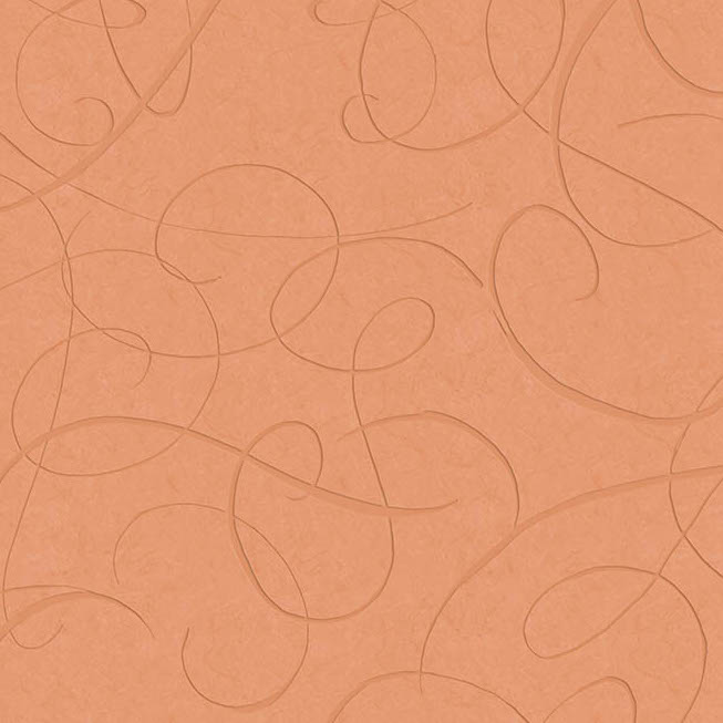 Zalmroze behang met een sierlijk kalligrafisch lijnpatroon uit de Calligraphy Bird MO2013 BLOSSOM collectie.