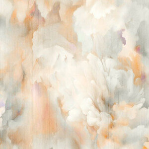 Abstracte aquarelprint van de Moooi Silk Bombis MO5010 met zachte pastelkleuren en wolkachtige vormen.