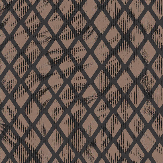Bruin Moooi Aristo Quagga behang met een zwart ruitpatroon en subtiele textuurdetails.