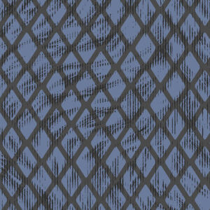 Behangpatroon Moooi Aristo Quagga MO2033 in blauw en zwart met abstract ruitmotief.