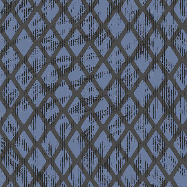 Behangpatroon Moooi Aristo Quagga MO2033 in blauw en zwart met abstract ruitmotief.