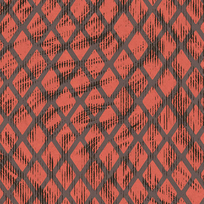 Roodbruin Moooi-behang Aristo Quagga MO2034 met ruitpatroon en zwarte grafische textuur.