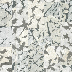 Abstract zwart-wit behangpatroon van Moooi met een fragmentarisch camouflage-achtig ontwerp uit de Armoured Boar-serie.