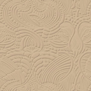 Beige behang met een elegant, reliëfachtig patroon geïnspireerd op de veren van een dodo, uit de Moooi Dodo Pavone MO2092 collectie.