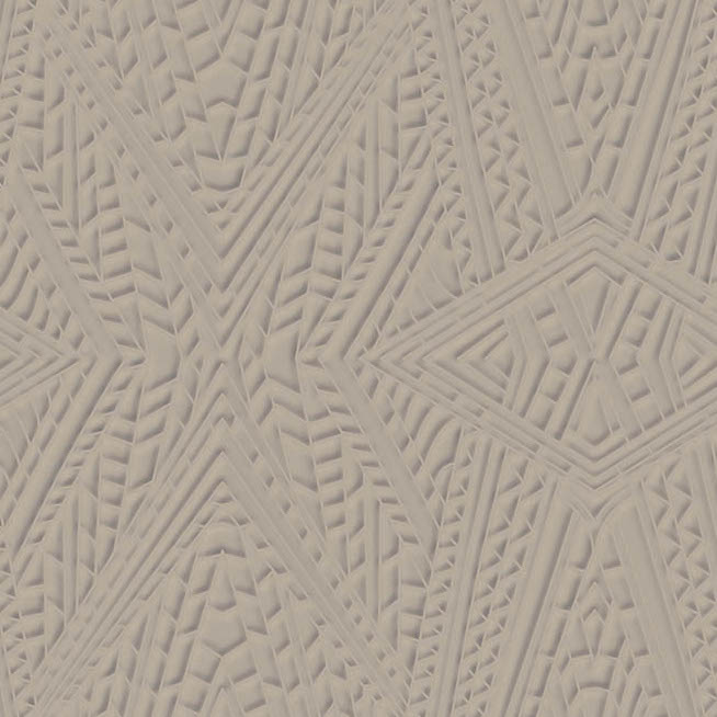 Beige behang met een reliëfstructuur en geometrisch patroon uit de Moooi Dwarf Rhino collectie.