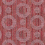 Roze Moooi-behang MO2061-ROSE met een patroon van grote en kleine cirkels op een roodgestreepte achtergrond.