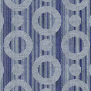 Grijsblauw Moooi-behang MO2064 Indigo met een patroon van cirkels en verticale strepen.
