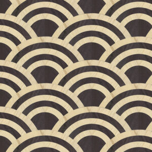 Behangpatroon Moooi Tokyo Blue Lucky O's MO3040 met overlappende zwart-beige boogvormige motieven.