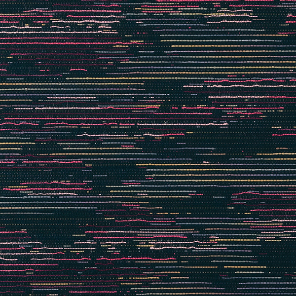 Donkerblauw behang met horizontale strepen in roze, geel, grijs en wit uit de Moooi Tokyo Blue Tie Tami Sunrise collectie.