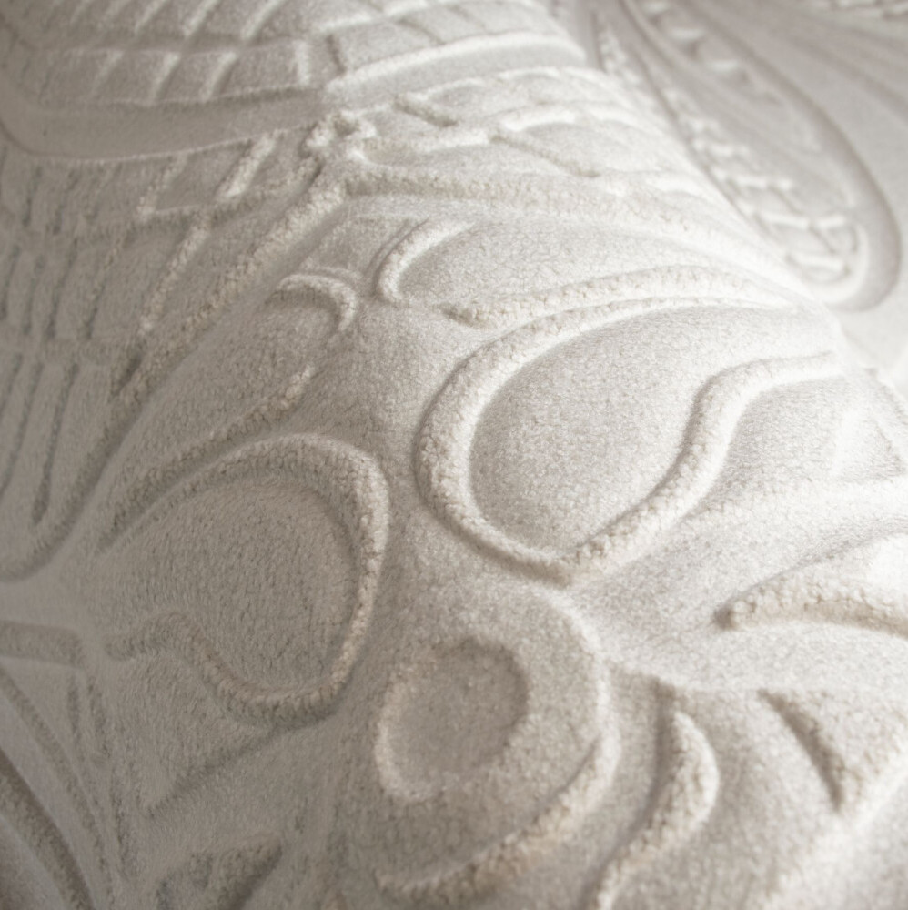 Detailopname van het Moooi Wallcovering Lacy Longlegs MO5031 behang met verhoogd, abstract reliëfpatroon in zachte textuur.