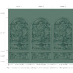 Groene wandbekleding bestaande uit drie panelen met het decoratieve patroon 'Greenhouse Gathering Arch' van Moooi.