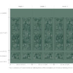 Groene wandbekleding bestaande uit drie panelen met een reliëfpatroon van bloemen en geometrische vormen uit de Moooi Greenhouse Gathering Window-collectie.