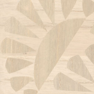 Lichtbeige houtbehang met een abstract patroon uit de Moooi Wallcovering Green House collectie, model Woodblock Beetle Flora.