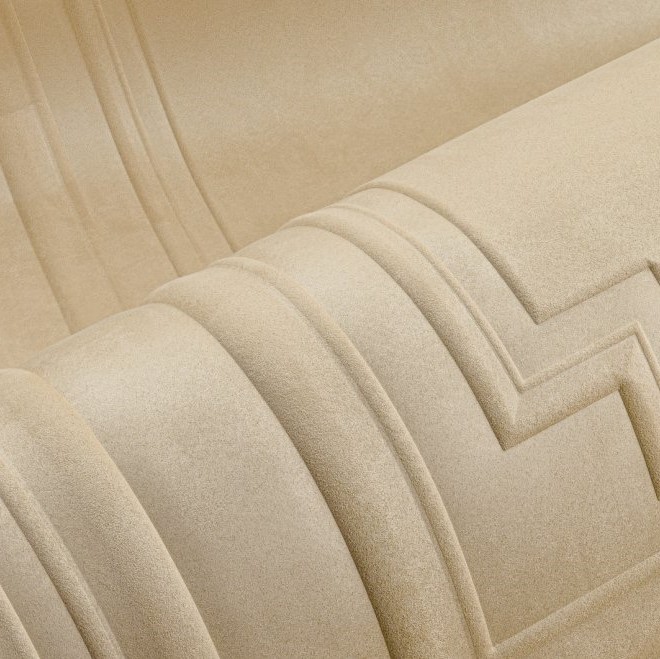 Gedetailleerde close-up van het beige fluwelen bekledingspatroon van de Objet Grandeur 44001-C8WU-2.