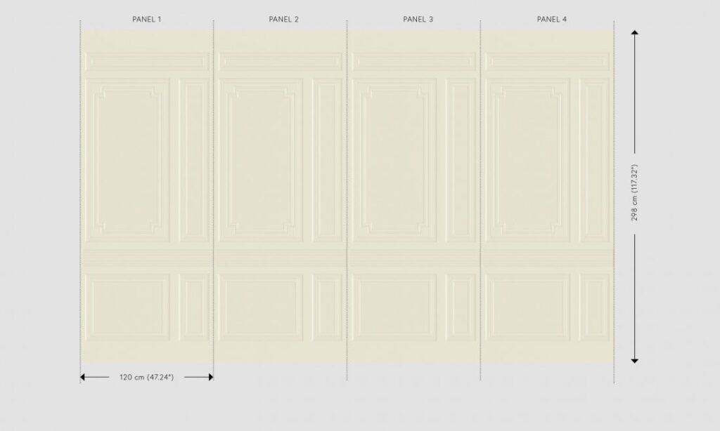 Vier decoratieve wandpanelen van het type Objet_Grandeur_44004-WABR, elk 120 cm breed en 298 cm hoog.