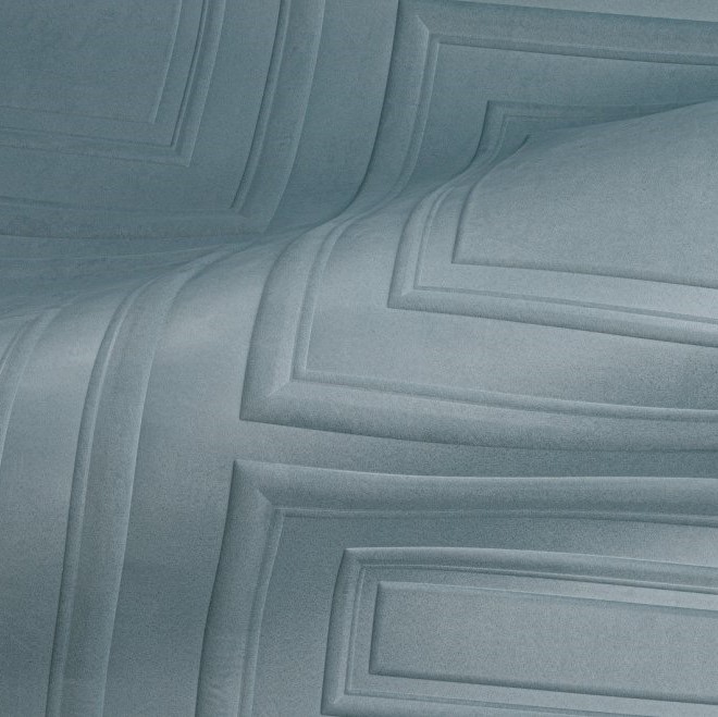 Detail van het blauwe fluwelen oppervlak met reliëfpatroon van het Objet Manoir M-520E-2 meubel.