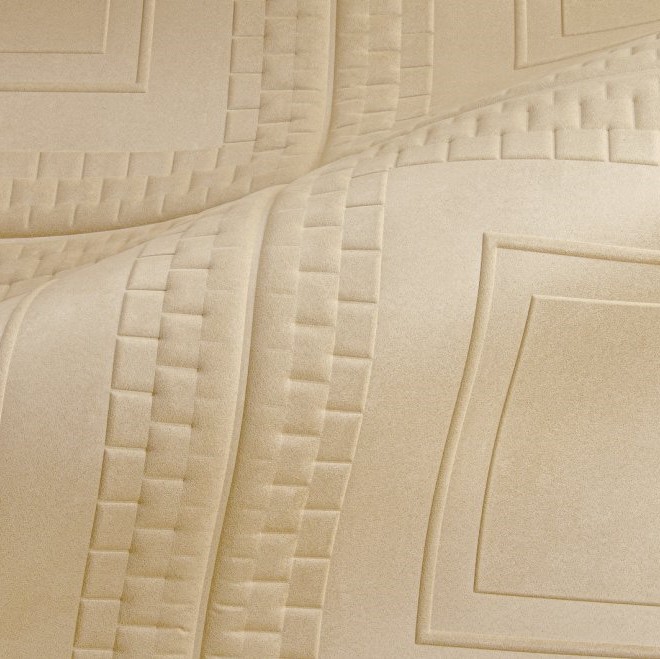 Detailopname van een beige stof met reliëfpatroon uit de Objet Pantheon 44032-B1KY-2 collectie.