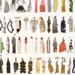 Illustratief behangpatroon van Pierre Frey met gestileerde, modieuze figuren in kleurrijke en grafische outfits.