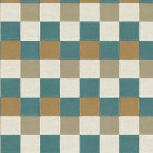Vierkant tegelpatroon Plaza 21000 in blauwgroen, beige, zandkleur en off-white.