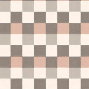 Vierkant tegelpatroon Plaza 21001 met afwisselende kleuren in beige, grijs, roze en wit.