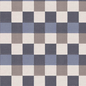 Tegelpatroon Plaza-21002 met afwisselend beige, grijze, blauwe en witte vierkante tegels in een schaakbordmotief.