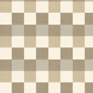 Vloerpatroon Plaza-21003 met een schaakbordmotief in beige, crème en grijstinten.