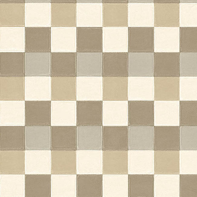 Vloerpatroon Plaza-21003 met een schaakbordmotief in beige, crème en grijstinten.
