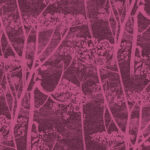 Behangpatroon van Cole and Son met roze fluitenkruid silhouetten op een dieproze fluwelen achtergrond.