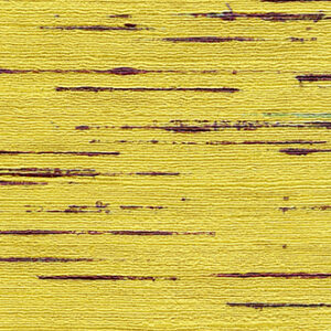 Abstract patroon VP-851-04 met gele achtergrond en horizontale, donkerrode krasachtige lijnen.