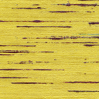 Abstract patroon VP-851-04 met gele achtergrond en horizontale, donkerrode krasachtige lijnen.