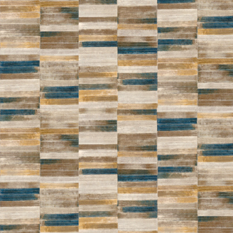 Alt-tekst: Blokpatroon van rechthoeken in aardetinten met blauw en goud uit het ontwerp VP_425_05.