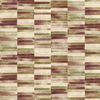 Afbeelding van het tapijtpatroon VP_425_10 met horizontale strepen in aardetinten zoals bruin, beige, groen en rood, gerangschikt in een blokvormig raster.