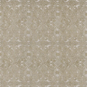 Behang met een verfijnd en symmetrisch oosterse patroon in gouden tinten uit de Casamance Jali 74420132 collectie.