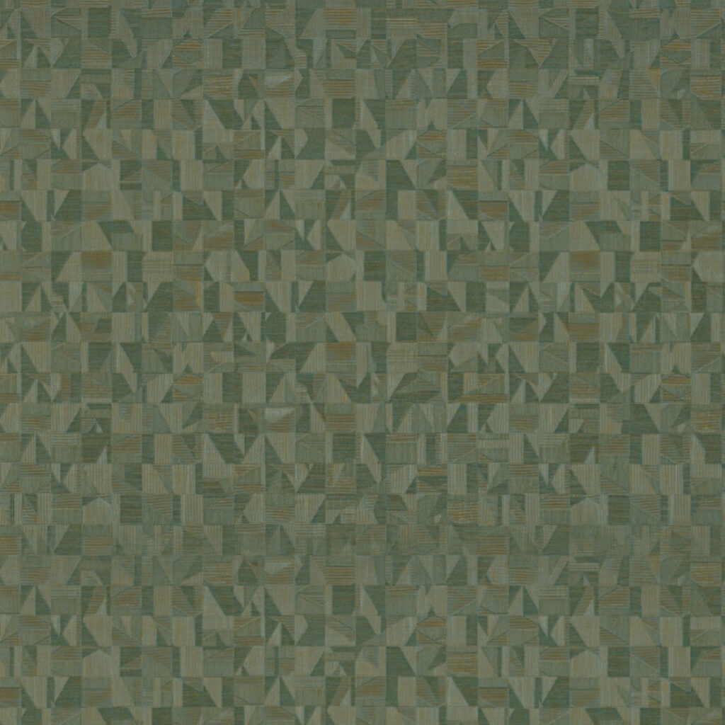 Groen geometrisch behangpatroon uit de Casamance Tiznit collectie van Buningh Wonen.
