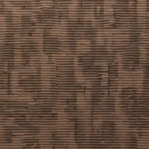 Bruin textiel met horizontaal gestreept patroon met een onregelmatige, organische structuur.