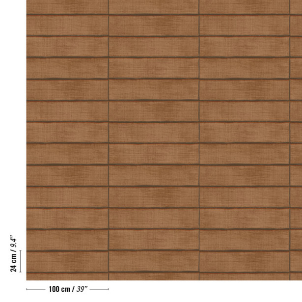 Patroon van horizontale rechthoekige tegels in warme houttint uit de Caravane Moshi Moshi VP 942 05 collectie.