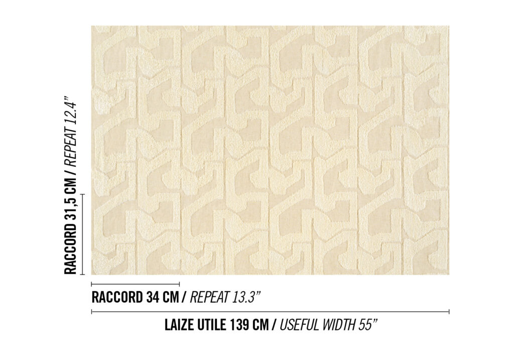 Beige wandbekleding met abstract geometrisch Elitis Baleares Eivissa LR 370 03-patroon en reliëfstructuur.
