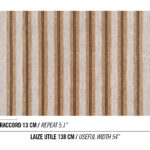 Stofpatroon Elitis Baleares Eularia JU-001-29 met verticale strepen in beige, wit en zwart, herhalend om de 13 cm.